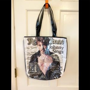 Y2K Rolling Stones Johnny Depp PVC black newspaper tote bag